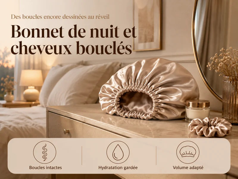 Bonnet de nuit ample en satin destiné aux cheveux bouclés Image