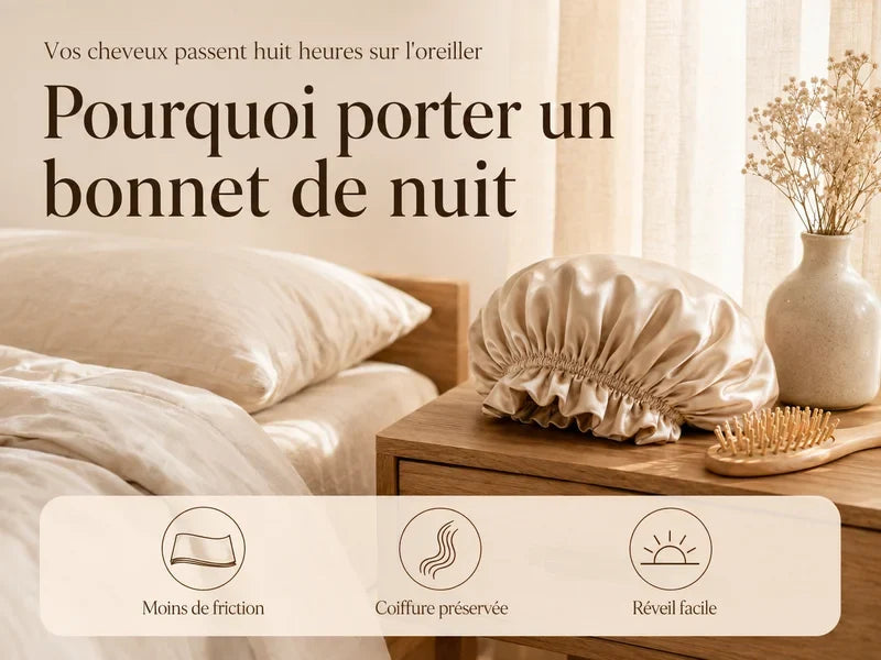 Bonnet de nuit en satin posé près d’une brosse en bois Image
