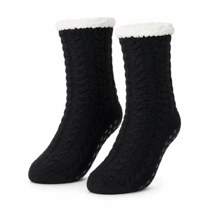 Chaussettes chaudes antidérapantes noir, packshot avec semelle antidérapante visible