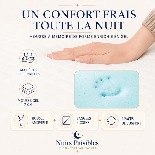 Un confort frais toute la nuit - mousse à mémoire de forme enrichie en gel