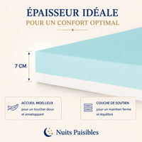 Epaisseur idéale pour un confort optimal : 7cm, accueil moelleux, couche de soutien