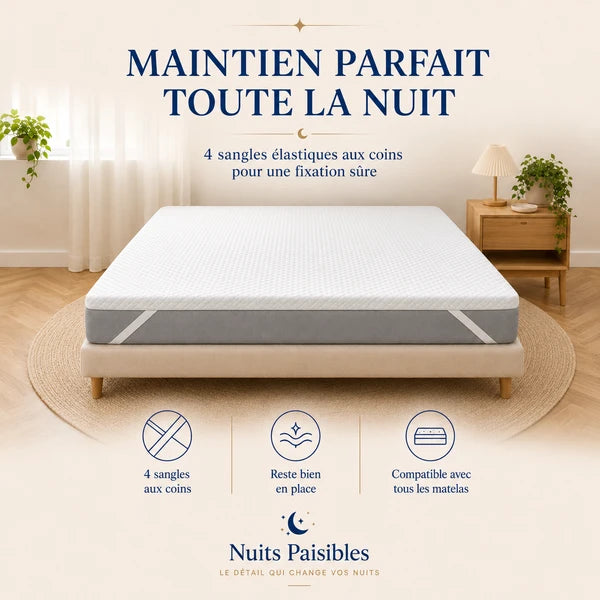 Maintien parfait toute la nuit - 4 sangles élastiques aux coins pour une fixation sûre