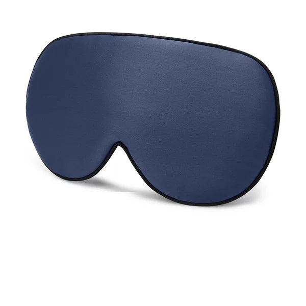 Masque de nuit en soie bleu foncé avec liseré noir, vue de face