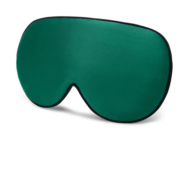 Masque de nuit en soie vert canard avec liseré noir, vue de face