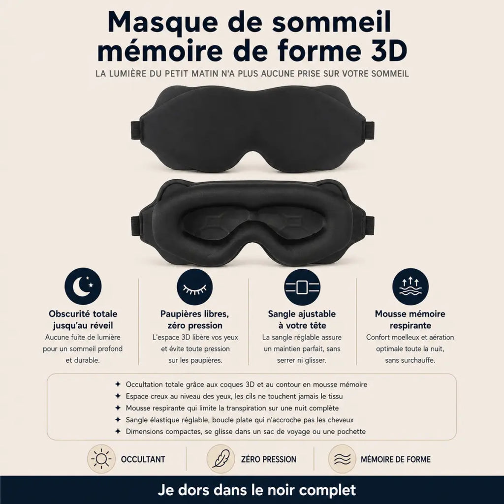 Masque de sommeil memoire de forme 3d