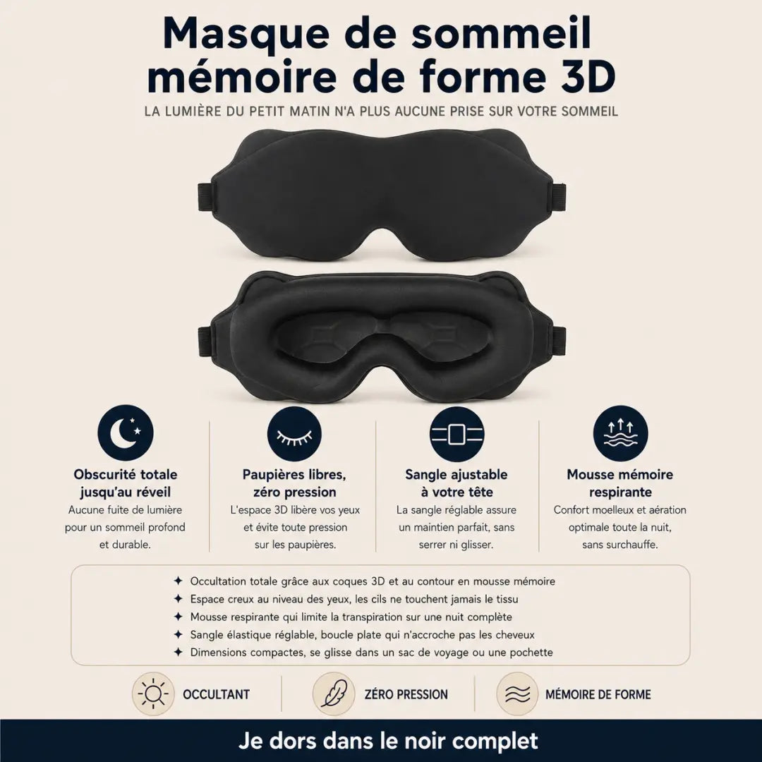 Masque de sommeil memoire de forme 3d