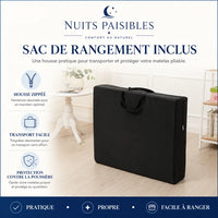 Infographie sac de rangement inclus : housse zippee, transport facile, protection contre la poussiere