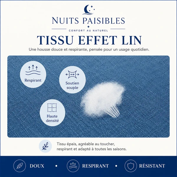 Infographie tissu effet lin : respirant, soutien souple, haute densite