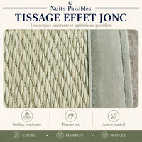 Infographie tissage effet jonc : surface respirante, toucher sec, aspect naturel