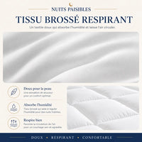 Infographie tissu brosse respirant : doux pour la peau, absorbe l'humidite, respire bien