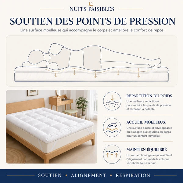 Infographie soutien des points de pression : repartition du poids, accueil moelleux, maintien equilibre