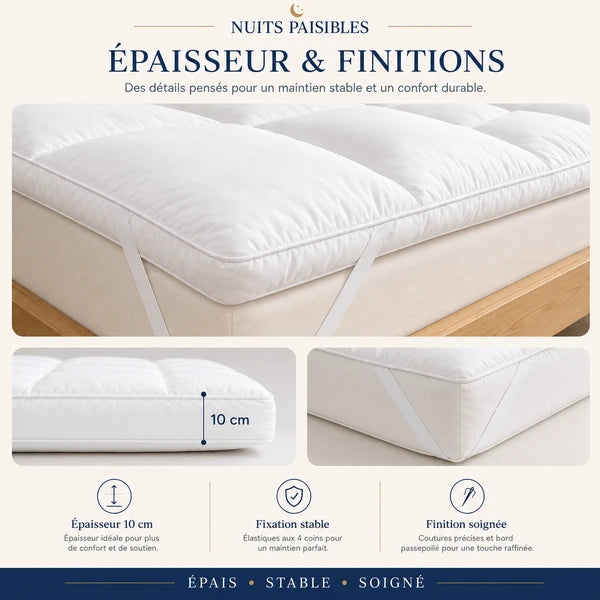 Infographie epaisseur et finitions : 10cm, fixation stable, finition soignee