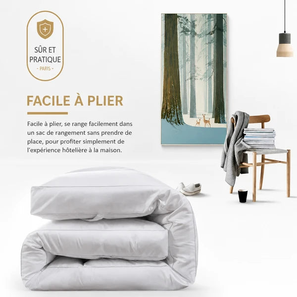Surmatelas épais plié, facile à ranger dans un sac, présenté dans un salon