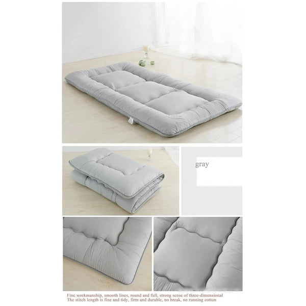 Composite gris : surmatelas deplie, plie et details de la couture